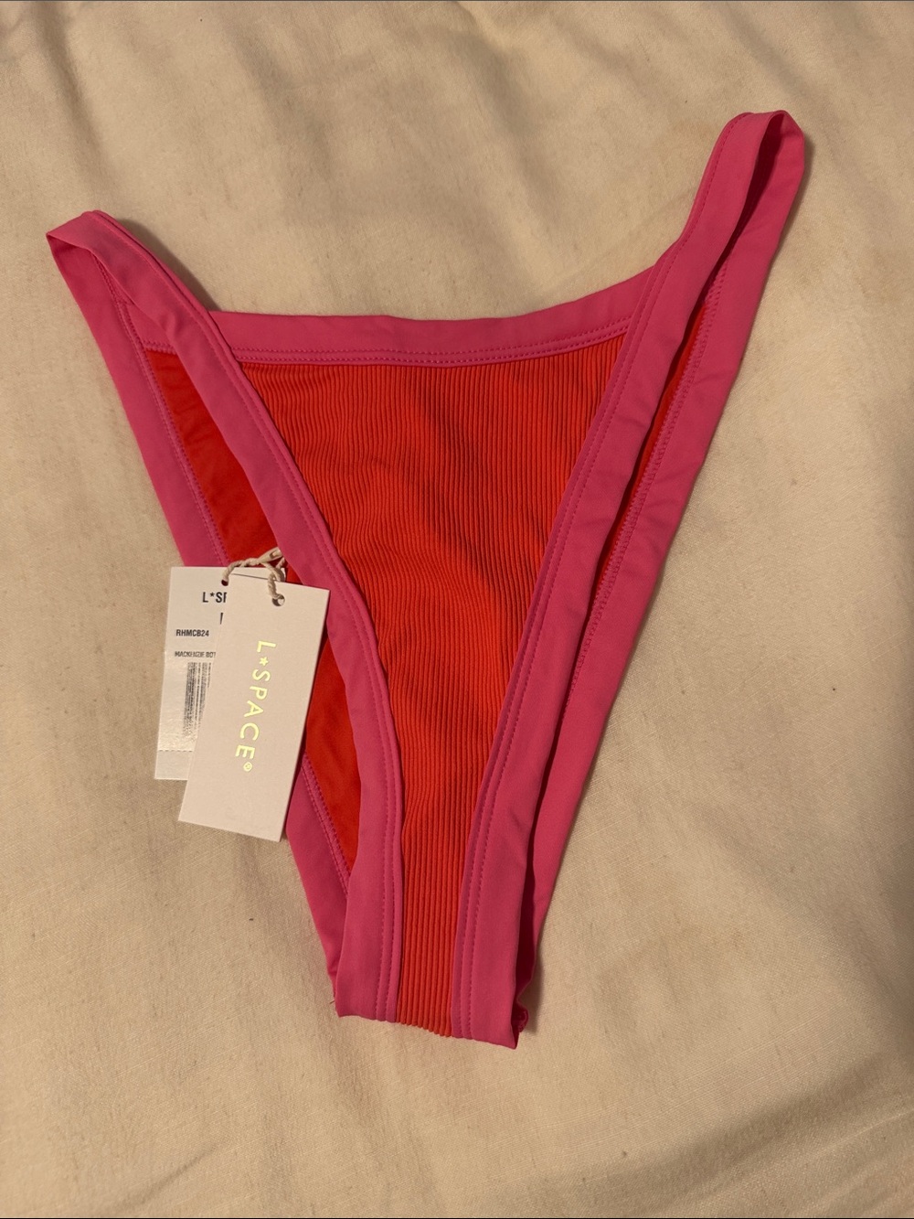l*space Two-Tone M Pink & Red Ribbed Bikini Bottom